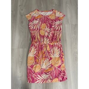 Belle Kim Gravel Dress Floral Size M Tie Waist Short Sleeve Casual Pink Orange
